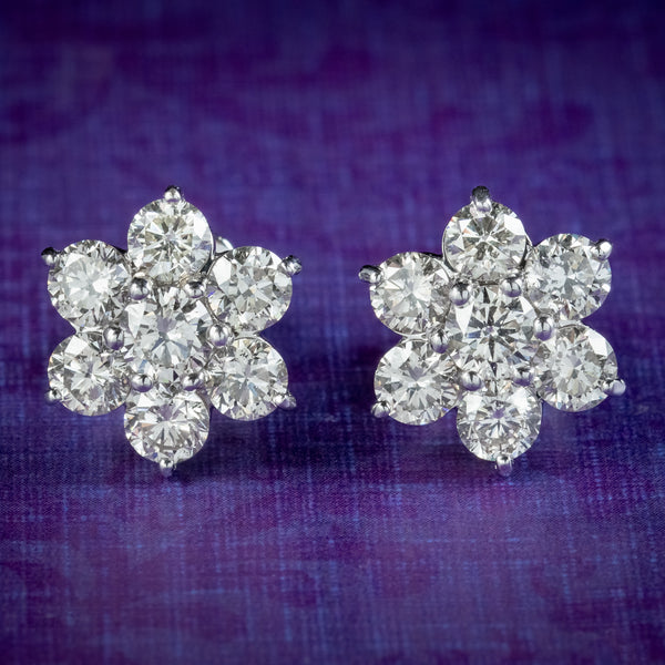 Diamond Flower Stud Earrings 18ct Gold 4.55ct Of Diamond 
