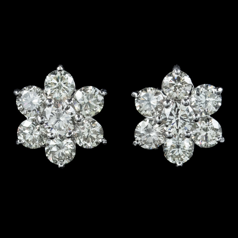 Diamond Flower Stud Earrings 18ct Gold 4.55ct Of Diamond 