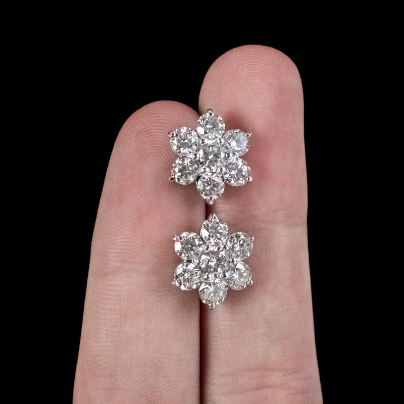 Diamond Flower Stud Earrings 18ct Gold 4.55ct Of Diamond 