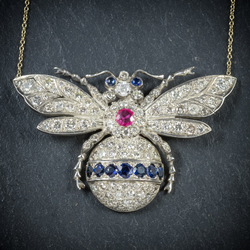 Diamond Bumble Bee Pendant Necklace Sapphire Ruby 18ct Gold bee