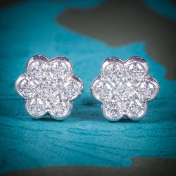 Diamond Cluster Earrings 18ct White Gold 1.40ct Diamonds COVER