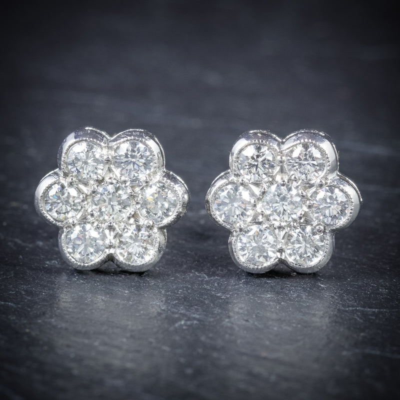 Diamond Cluster Earrings 18ct White Gold 1.40ct Diamonds FRONT