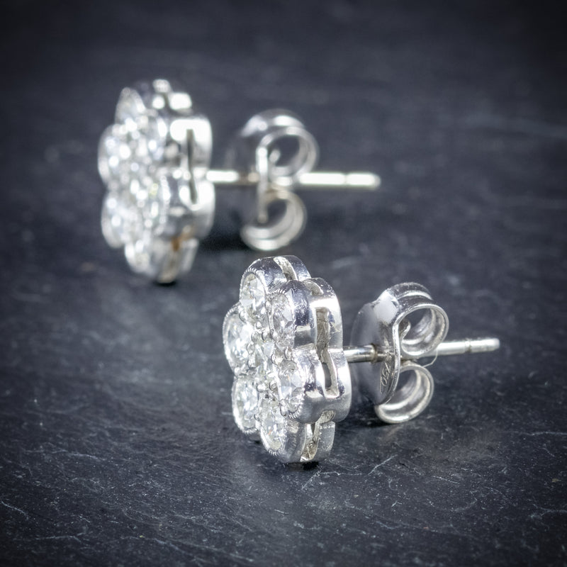 Diamond Cluster Earrings 18ct White Gold 1.40ct Diamonds SIDE