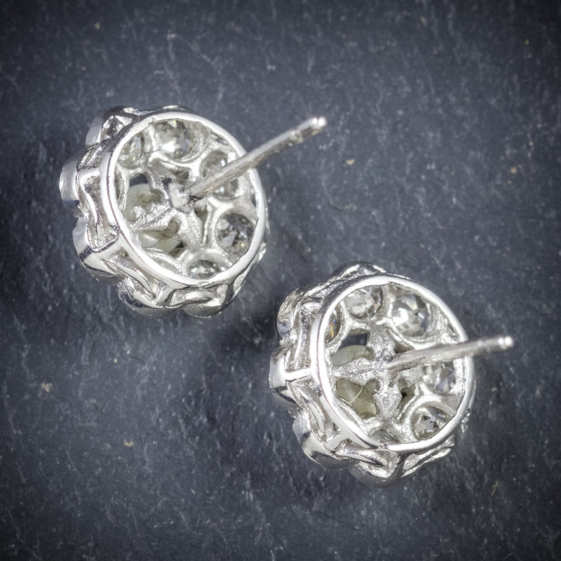 Diamond Pearl Cluster Earrings 18ct White Gold BACK