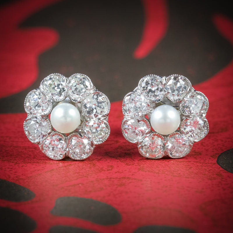 Diamond Pearl Cluster Earrings 18ct White Gold  COVER