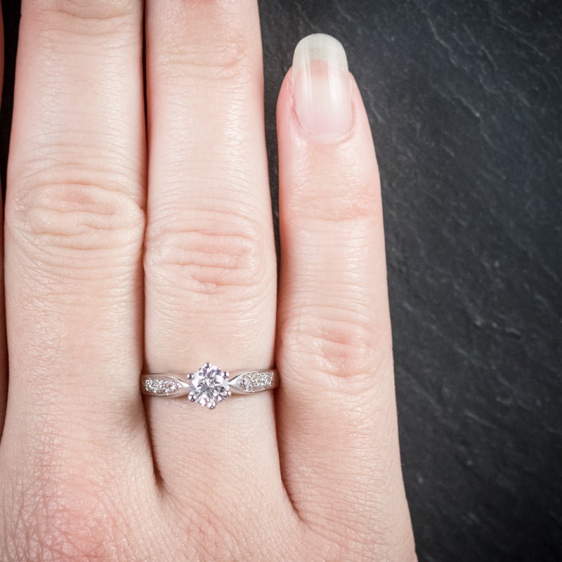 Diamond Solitaire Ring 18ct White Gold Engagement Ring Circa 1900 hand