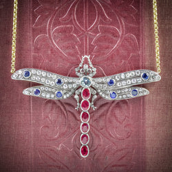 Dragonfly Pendant Necklace Ruby Diamond Sapphire Aquamarine 18ct Gold COVER