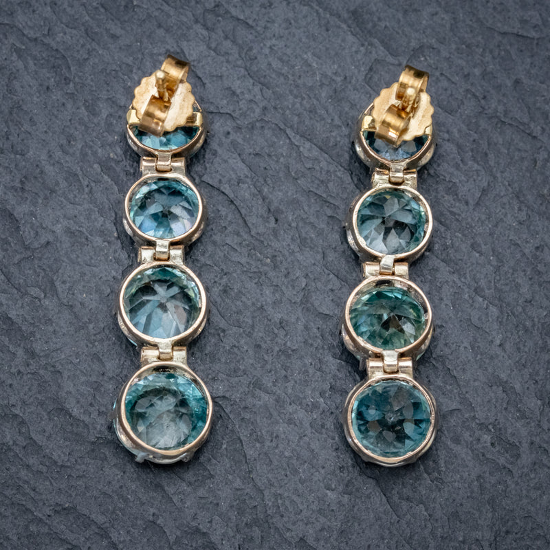 EDWARDIAN BLUE ZIRCON EARRINGS 9CT GOLD  BACK