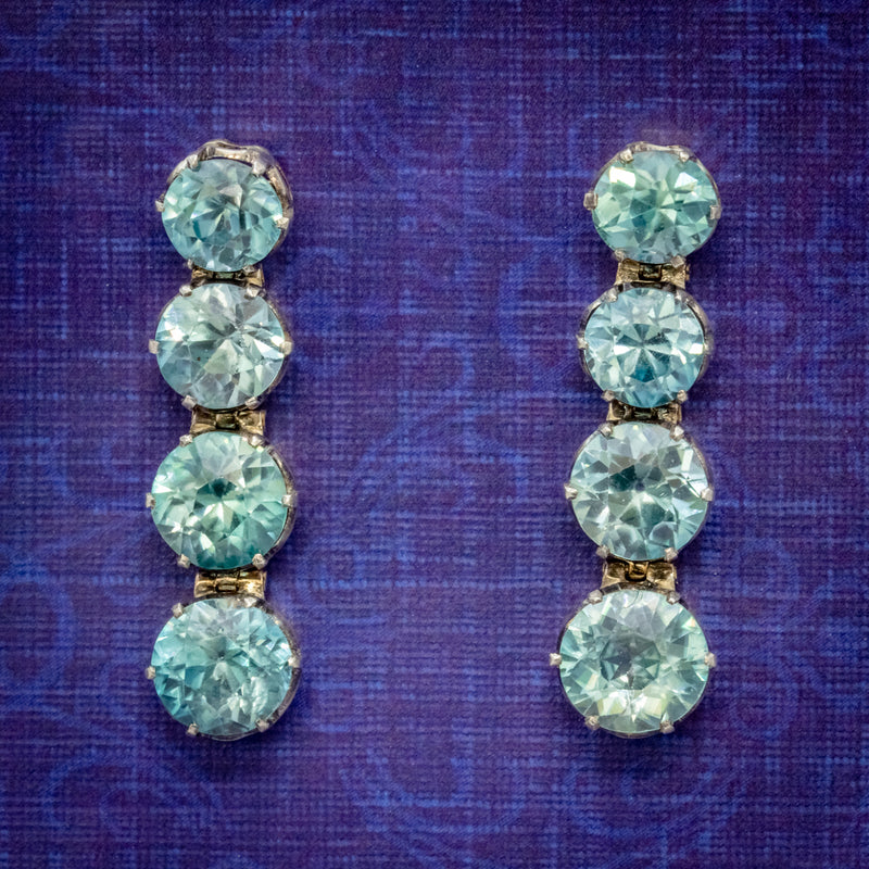 EDWARDIAN BLUE ZIRCON EARRINGS 9CT GOLD  COVER
