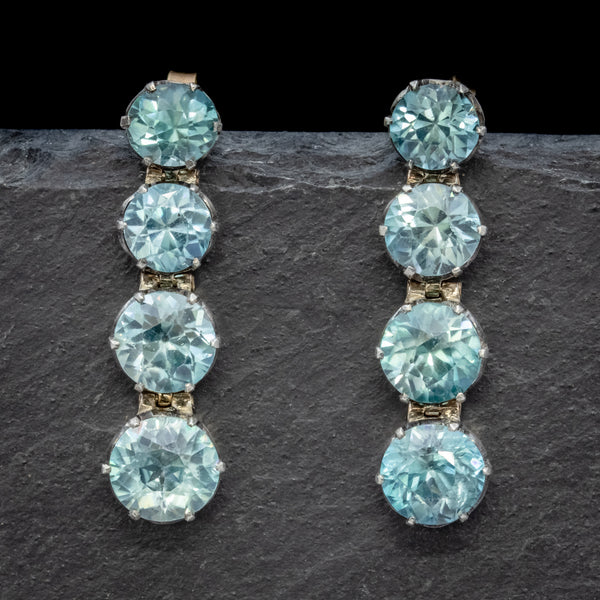 EDWARDIAN BLUE ZIRCON EARRINGS 9CT GOLD  FRONT