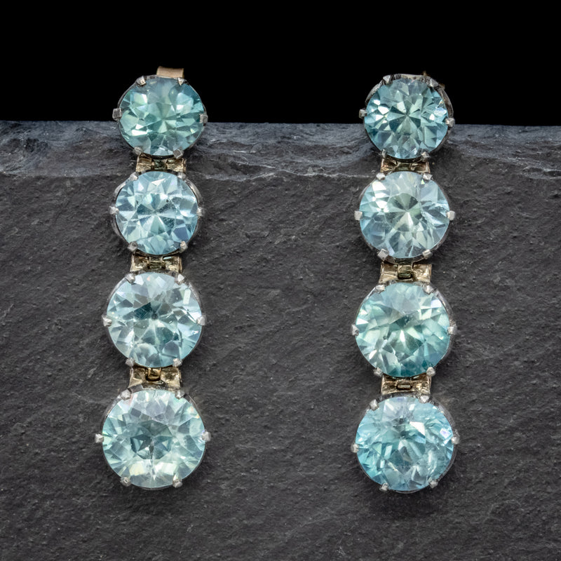 EDWARDIAN BLUE ZIRCON EARRINGS 9CT GOLD  FRONT
