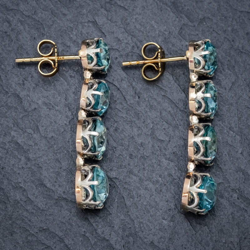 EDWARDIAN BLUE ZIRCON EARRINGS 9CT GOLD  SIDE
