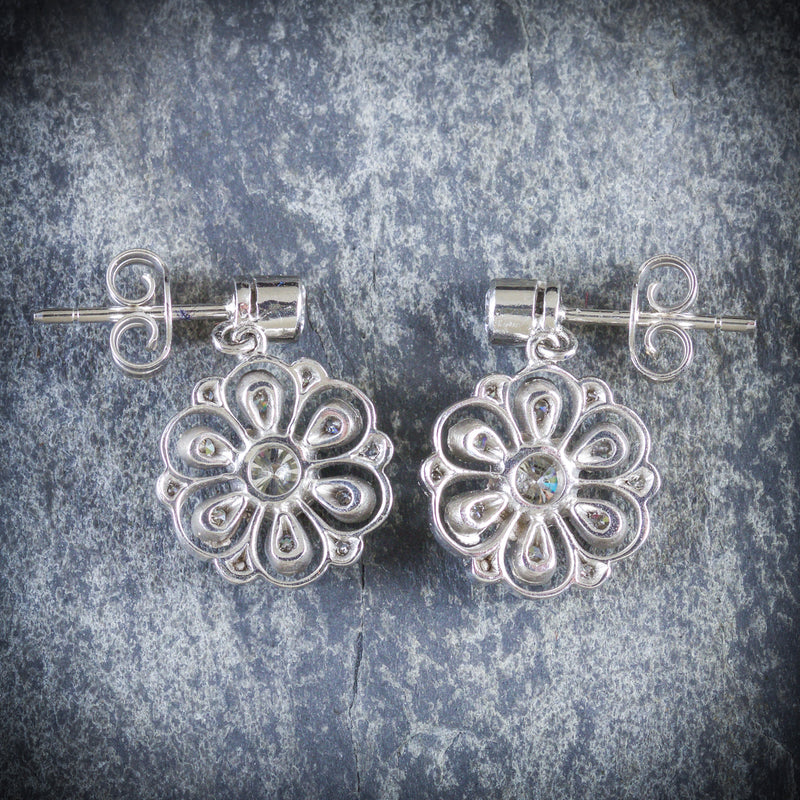EDWARDIAN DIAMOND DROP EARRINGS 18CT WHITE GOLD BACK