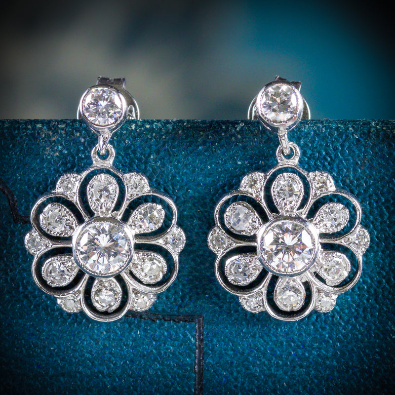 EDWARDIAN DIAMOND DROP EARRINGS 18CT WHITE GOLD COVER