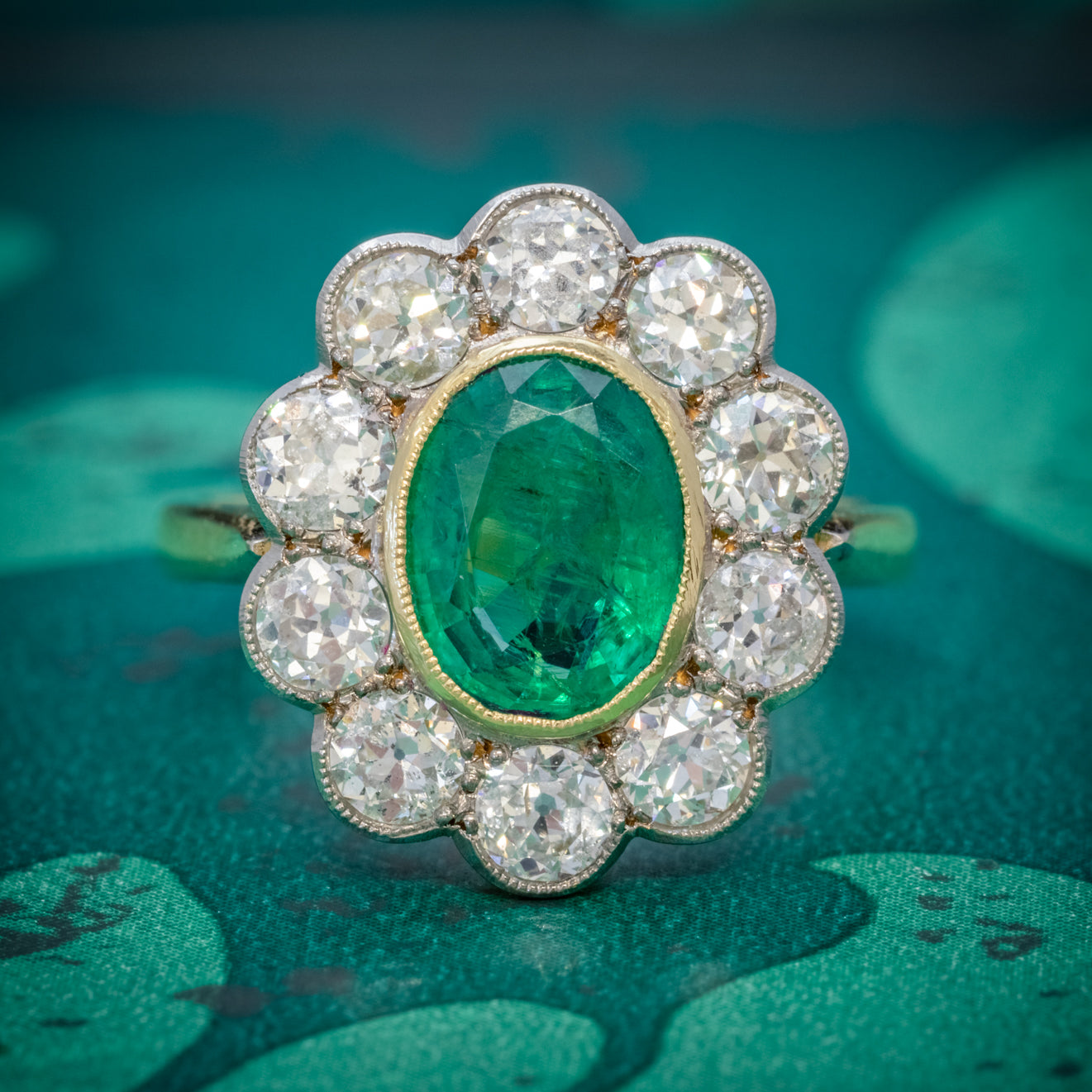 Emerald Diamond Cluster Ring 18Ct Gold 1.80Ct Emerald – Antique ...