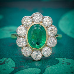 EMERALD DIAMOND CLUSTER RING 18CT GOLD 1.80CT EMERALD COVER