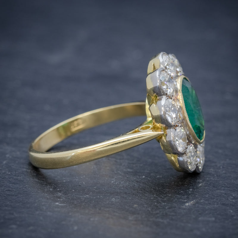 EMERALD DIAMOND CLUSTER RING 18CT GOLD 1.80CT EMERALD SIDE 2