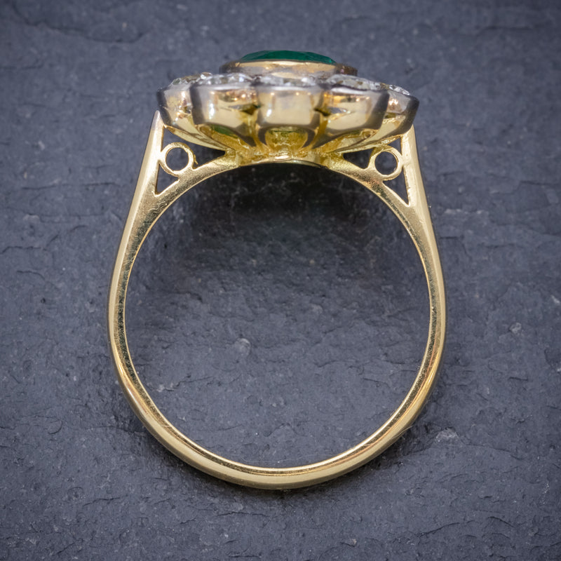 EMERALD DIAMOND CLUSTER RING 18CT GOLD 1.80CT EMERALD TOP