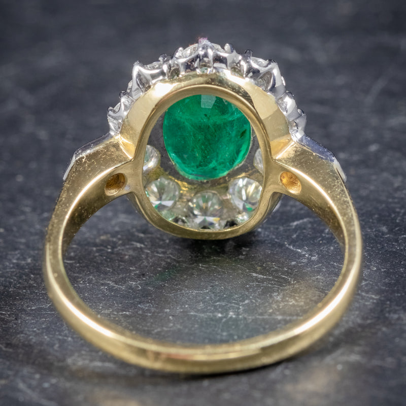 Emerald Diamond Cluster Ring 18ct Gold 2.85ct Emerald BACK