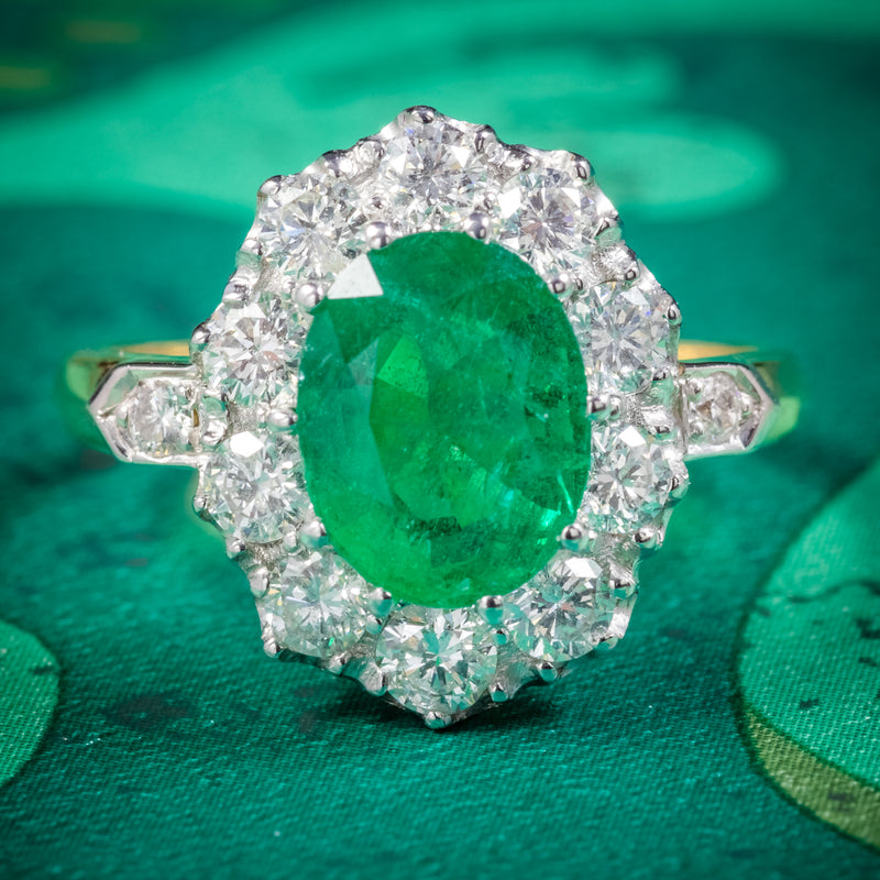 Emerald Diamond Cluster Ring 18ct Gold 2.85ct Emerald COVER