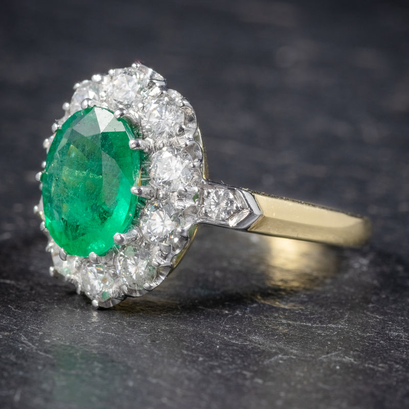 Emerald Diamond Cluster Ring 18ct Gold 2.85ct Emerald SIDE1