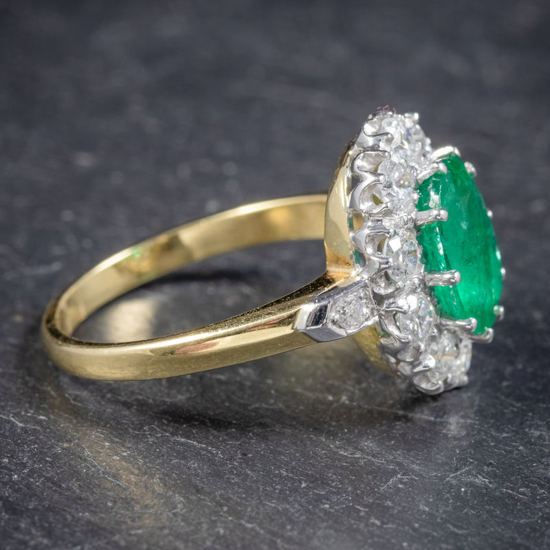 Emerald Diamond Cluster Ring 18ct Gold 2.85ct Emerald SIDE 2