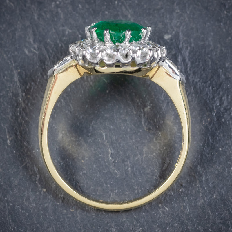 Emerald Diamond Cluster Ring 18ct Gold 2.85ct Emerald TOP