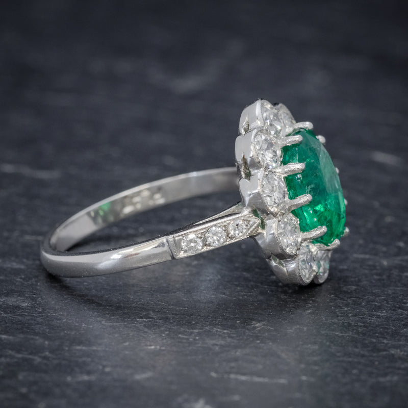 EMERALD DIAMOND CLUSTER RING PLATINUM 2.50CT EMERALD 1.20CT DIAMOND SIDE2