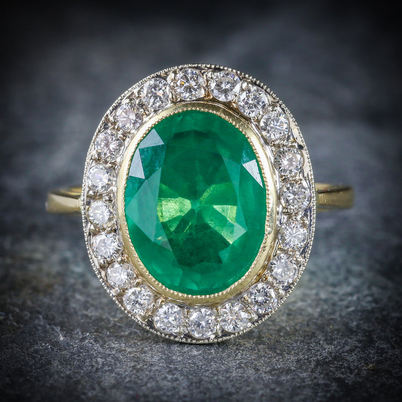 EMERALD DIAMOND ENGAGEMENT RING 18CT GOLD 7CT NATURAL EMERALD FRONT