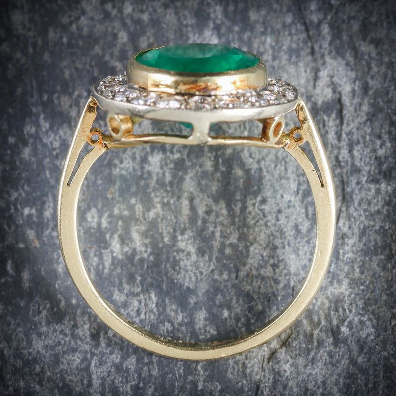 EMERALD DIAMOND ENGAGEMENT RING 18CT GOLD 7CT NATURAL EMERALD TOP