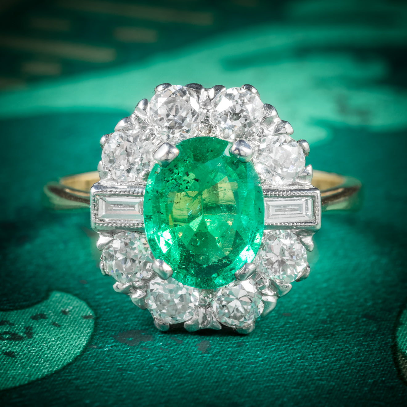 Emerald Diamond Ring 18ct Gold 2ct Emerald – Antique Jewellery Online