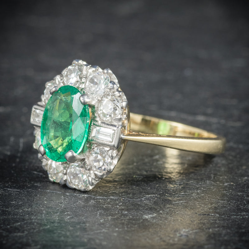 Emerald Diamond Ring 18ct Gold 2ct Emerald side