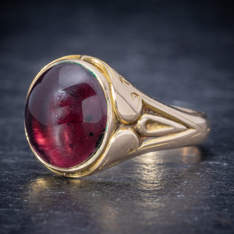 Antique Victorian Cabochon Garnet Ring 15ct Gold Dated 1868 side