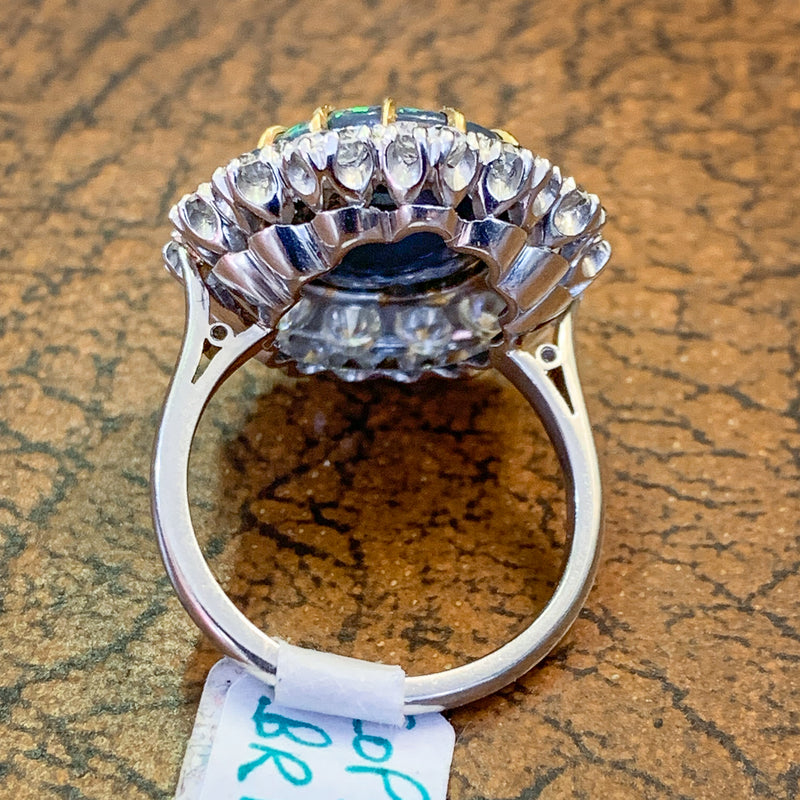 VINTAGE BLACK OPAL CLUSTER RING PLATINUM 5.75CT OPAL CIRCA 1970 top