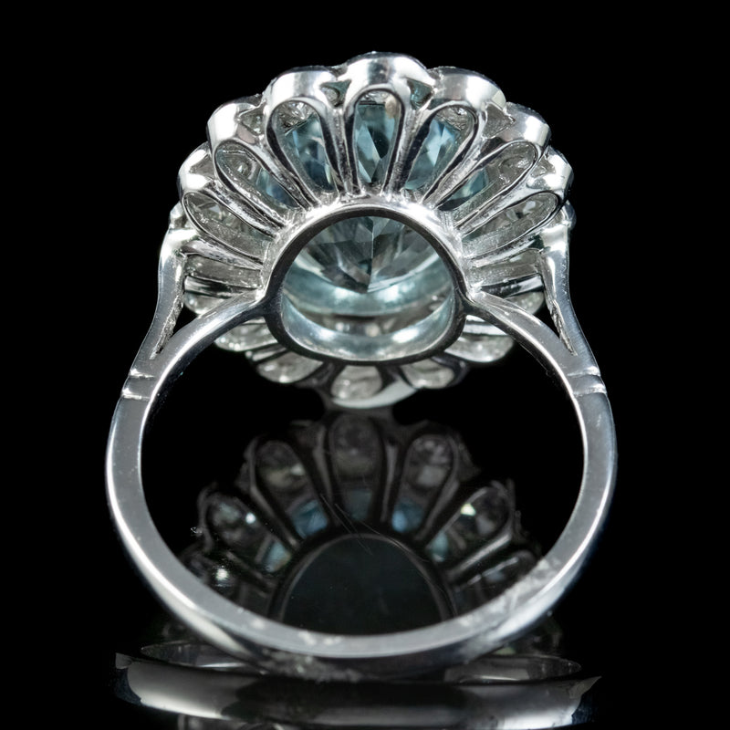 Edwardian Style Aquamarine Diamond Cluster Ring 5ct Aqua 