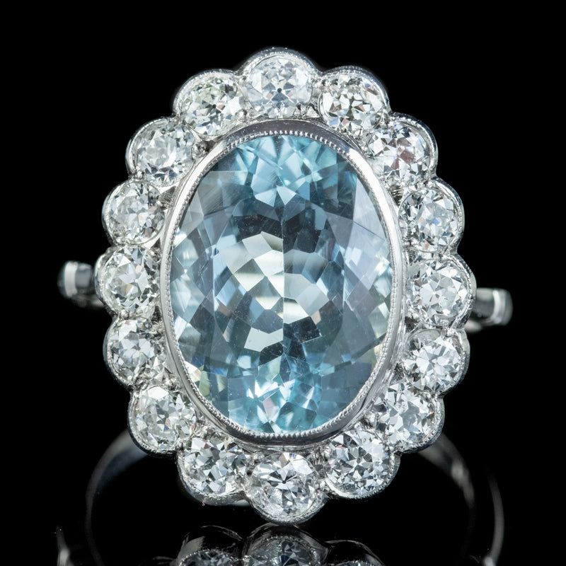 Edwardian Style Aquamarine Diamond Cluster Ring 5ct Aqua 