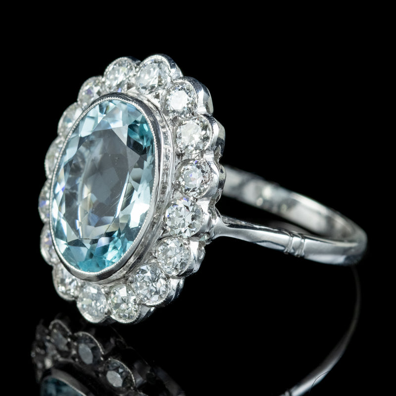 Edwardian Style Aquamarine Diamond Cluster Ring 5ct Aqua 