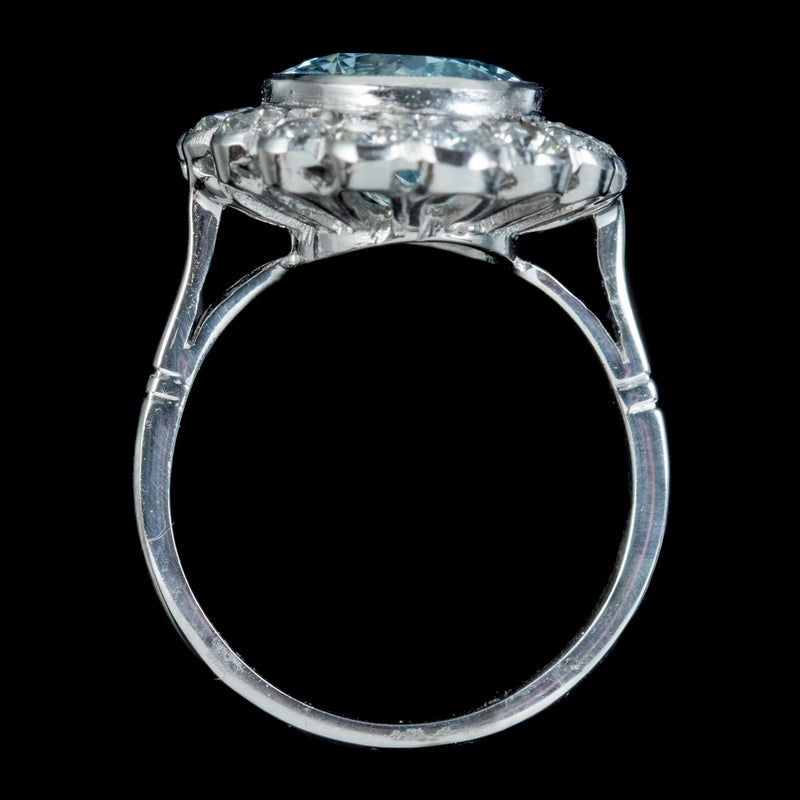 Edwardian Style Aquamarine Diamond Cluster Ring 5ct Aqua 