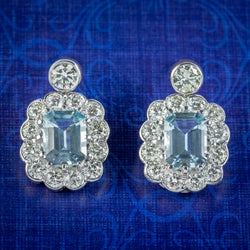 Edwardian Style Aquamarine Diamond Earrings 18ct Gold 2.50ct Aquas