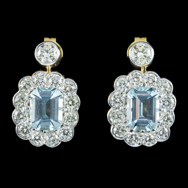 Edwardian Style Aquamarine Diamond Earrings 18ct Gold 2.50ct Aquas