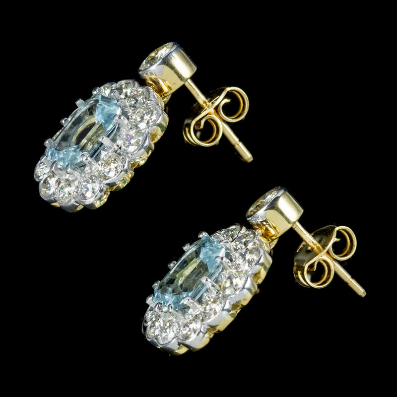 Lot - ANTIQUE RUSSIAN OLD CUT AQUAMARINE DROP EARRINGS IN MODERN BOX