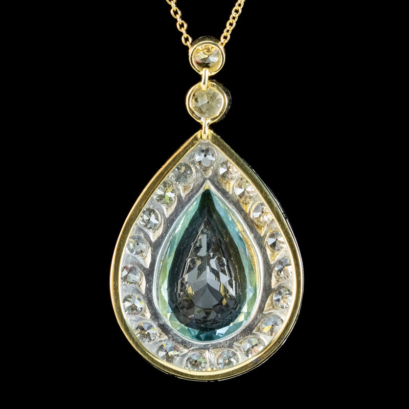 Edwardian Style Aquamarine Diamond Pendant Necklace 7ct Aqua