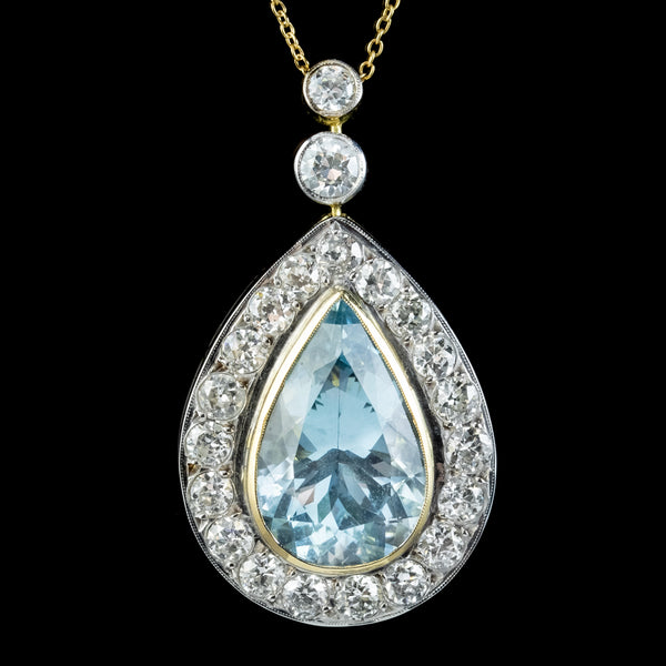 Edwardian Style Aquamarine Diamond Pendant Necklace 7ct Aqua