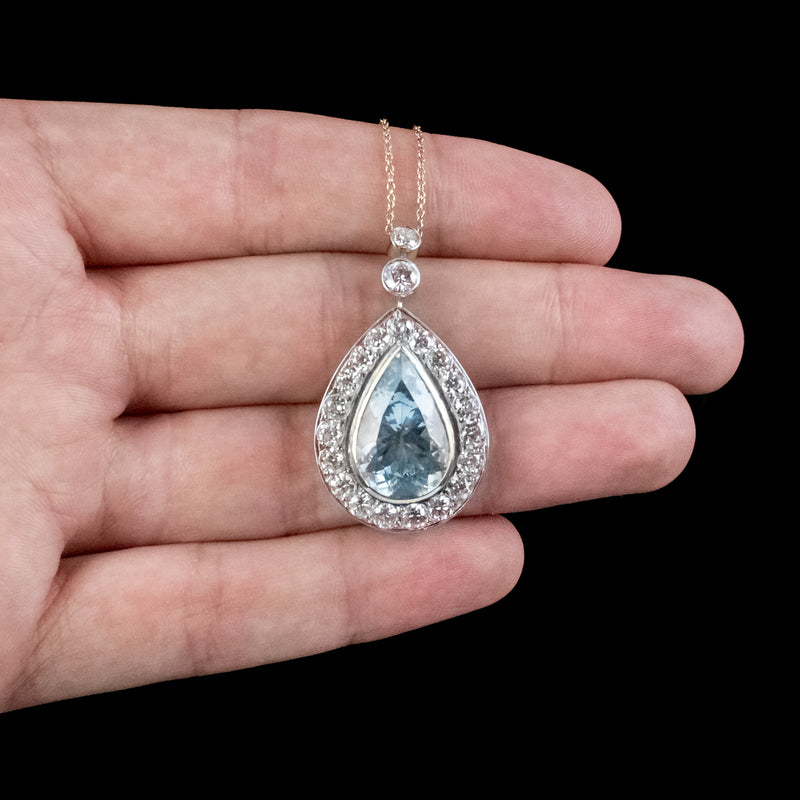 Edwardian Style Aquamarine Diamond Pendant Necklace 7ct Aqua