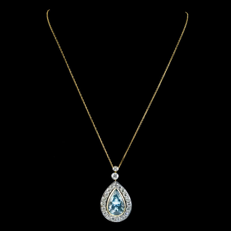 Edwardian Style Aquamarine Diamond Pendant Necklace 7ct Aqua