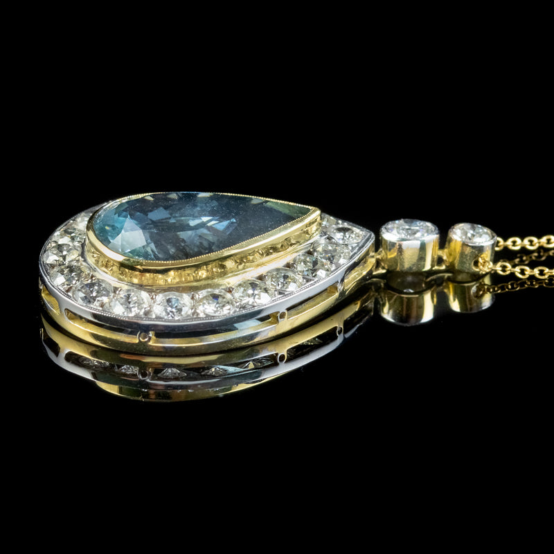 Edwardian Style Aquamarine Diamond Pendant Necklace 7ct Aqua