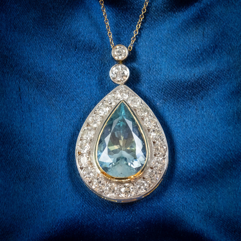 Edwardian Style Aquamarine Diamond Pendant Necklace 7ct Aqua