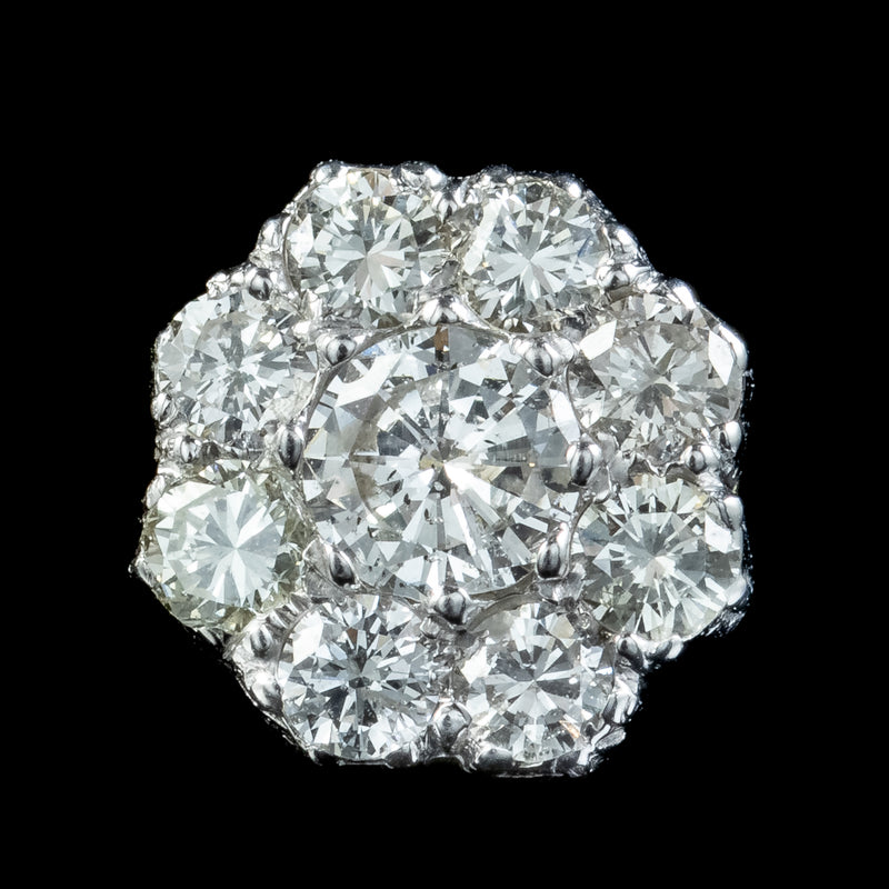 Edwardian Style Diamond Daisy Cluster Stud Earrings 1.68ct Of Diamond