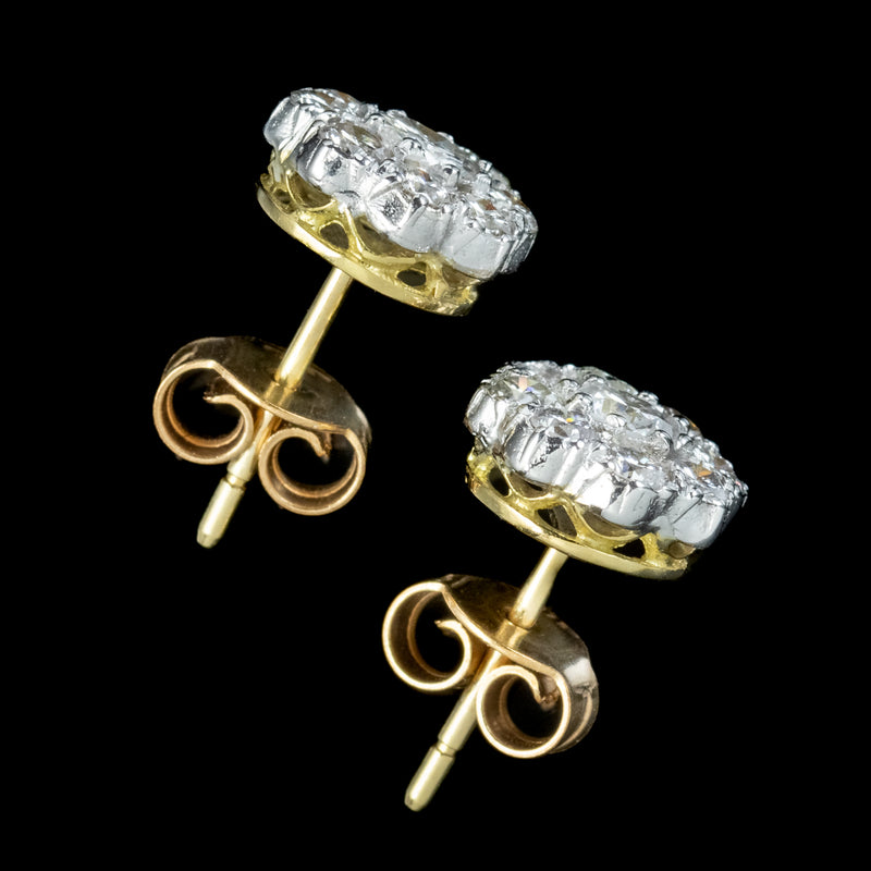 Edwardian Style Diamond Daisy Cluster Stud Earrings 1.68ct Of Diamond