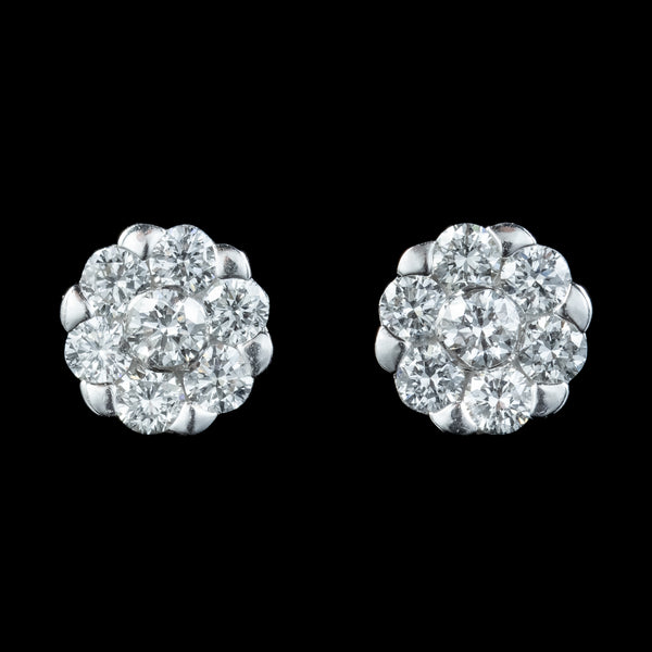 Edwardian Style Diamond Daisy Stud Earrings 18ct Gold 1ct Of Diamond